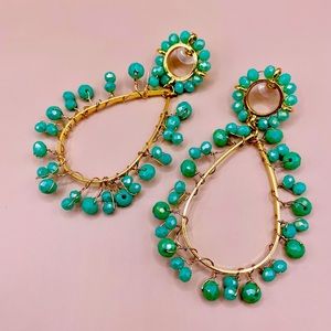 Treasure Jewels handmade gold and turquoise beaded dangle earring. Brand new.